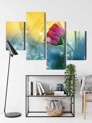 Ljuddämpande tavla - Pink flower on a 3d meadow