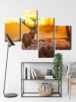 Ljuddämpande tavla - Deer in the forest at sunset