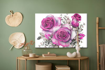 Ljuddämpande tavla - Watercolor roses and leaves