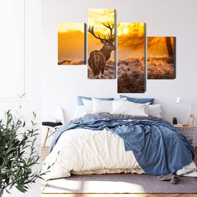 Ljuddämpande tavla - Deer in the forest at sunset