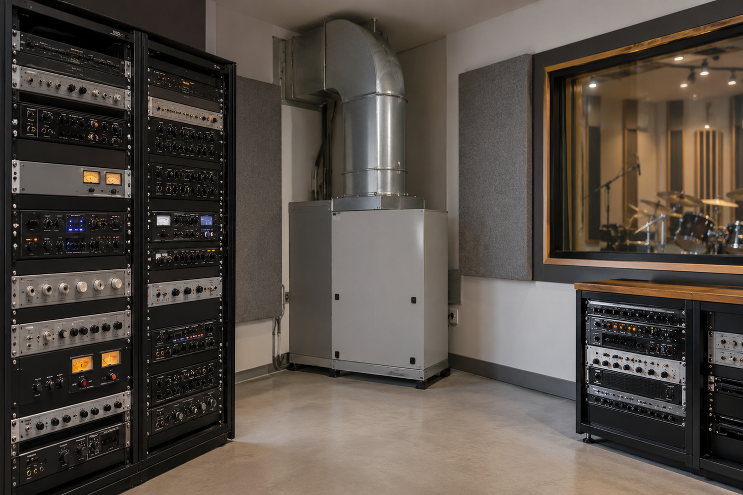 ljudisolering av maskiner och utrustning i studio