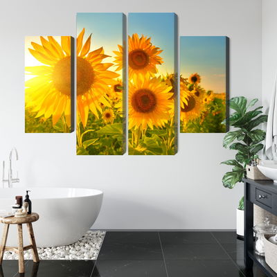 Ljuddämpande tavla - Sunflower field at sunset 3d