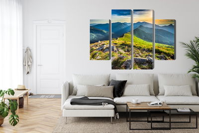 Ljuddämpande tavla - Sunset in the mountains 3d