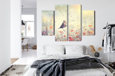 Ljuddämpande tavla - A bird among wild flowers
