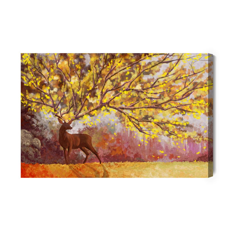 Ljuddämpande tavla - Nature with deer watercolor