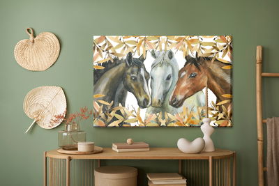 Ljuddämpande tavla - Horses in autumn leaves