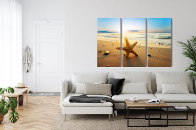 Ljuddämpande tavla - Starfish on the beach 3d