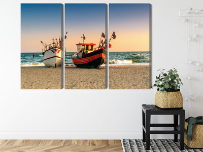 Ljuddämpande tavla - Fishing boats on the beach