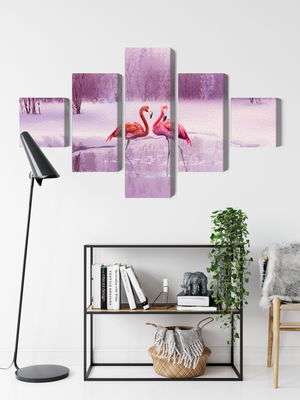 Ljuddämpande tavla - Flamingos against a purple