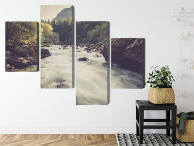 Ljuddämpande tavla - Mountain river in the forest