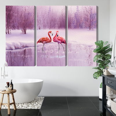 Ljuddämpande tavla - Flamingos against a purple