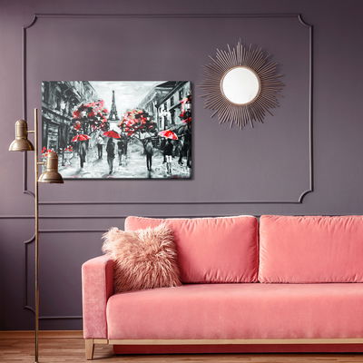 Ljuddämpande tavla - People with red umbrellas
