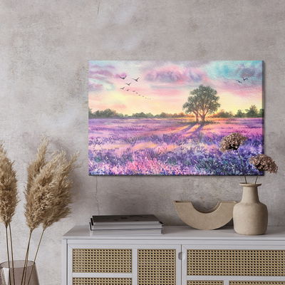 Ljuddämpande tavla - Lavender landscape painted