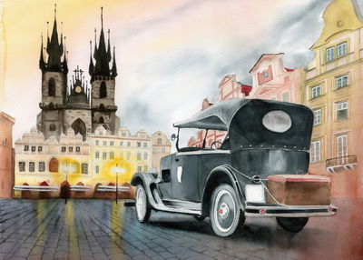 Ljuddämpande tavla - Downtown with old car