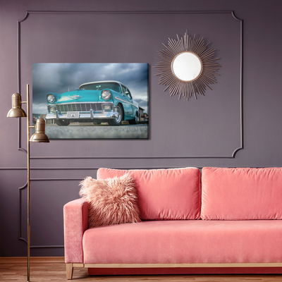 Ljuddämpande tavla - Turquoise car and clouds