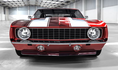 Ljuddämpande tavla - A red muscle car in a garage