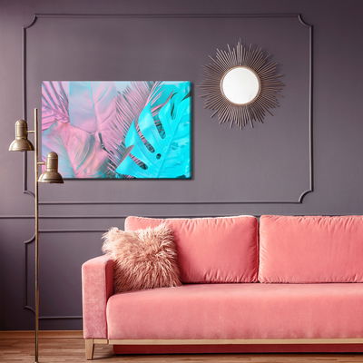 Ljuddämpande tavla - Tropical leaves in neon