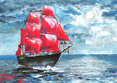 Ljuddämpande tavla - Red ship in the sea