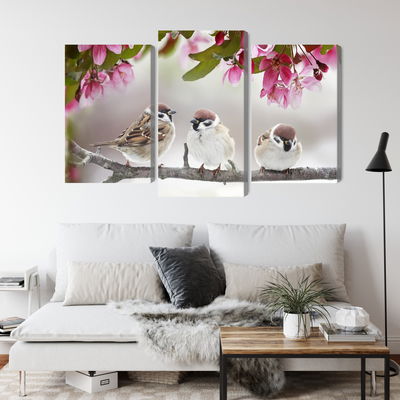 Ljuddämpande tavla - Sparrows among flowers