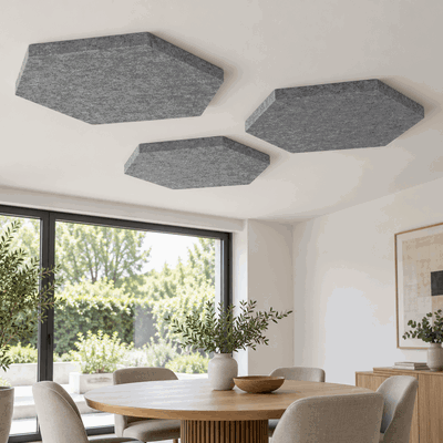 Ljudabsorbering till tak - PES hexagon ceiling