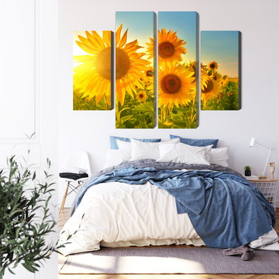 Ljuddämpande tavla - Sunflower field at sunset 3d