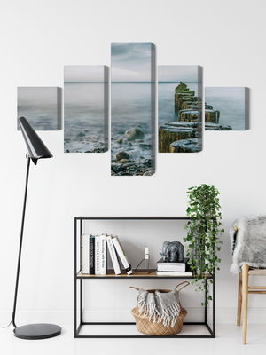 Ljuddämpande tavla - Rocky beach and 3d wooden