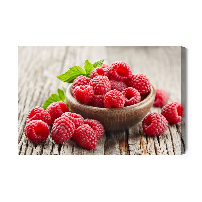 Ljuddämpande tavla - Fresh raspberries on wooden