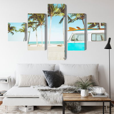 Ljuddämpande tavla - Retro car on the beach 3d