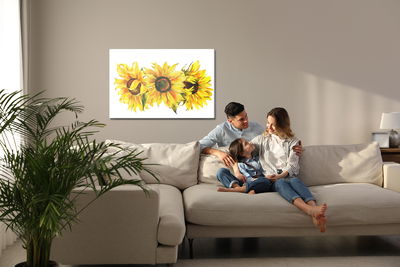 Ljuddämpande tavla - Three sunflowers on a white