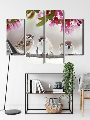 Ljuddämpande tavla - Sparrows among flowers