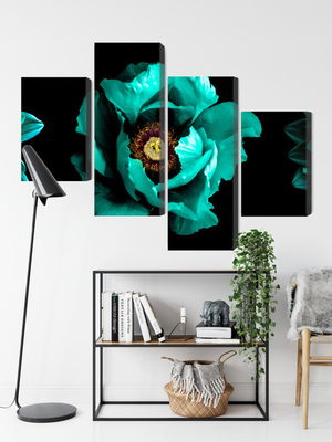 Ljuddämpande tavla - Turquoise flowers on a black