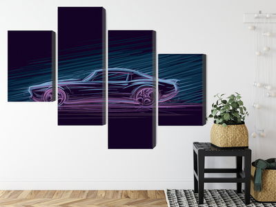 Ljuddämpande tavla - Neon muscle car