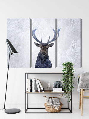 Ljuddämpande tavla - Deer in the winter 3d forest