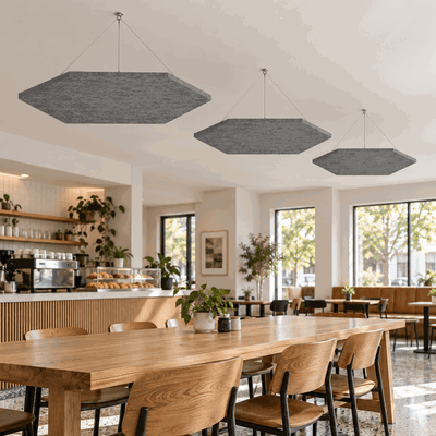 Ljudabsorbering till tak - PES hexagon ceiling