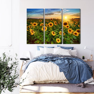 Ljuddämpande tavla - Sunflower field at sunset 3d