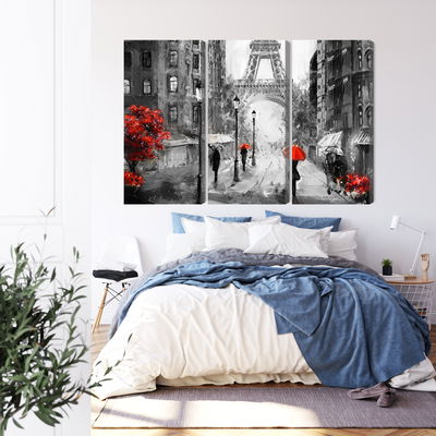 Ljuddämpande tavla - People with red umbrellas