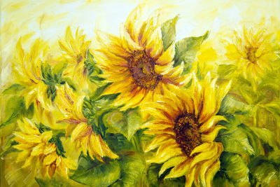 Ljuddämpande tavla - Sunflowers with leaves as
