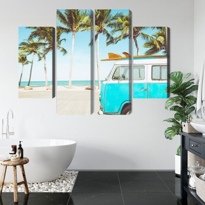 Ljuddämpande tavla - Retro car on the beach 3d