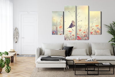 Ljuddämpande tavla - A bird among wild flowers