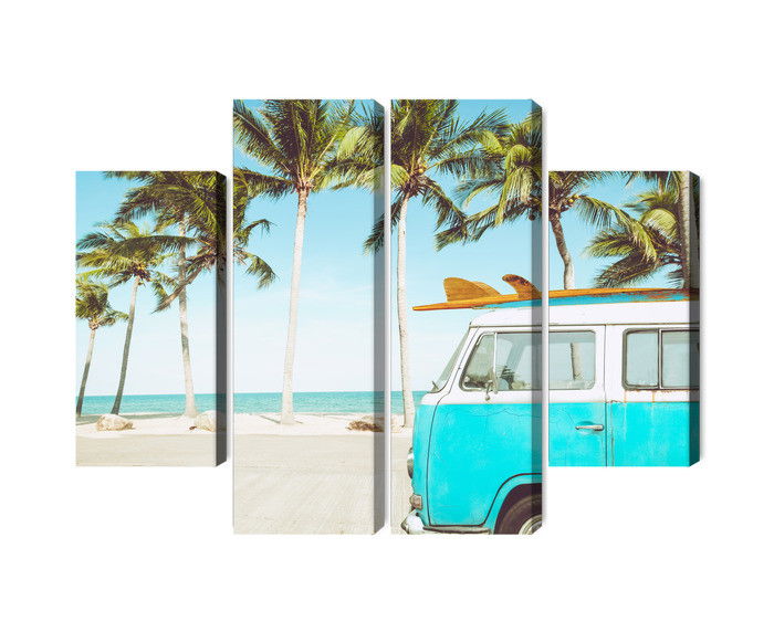 Ljuddämpande tavla - Retro car on the beach 3d