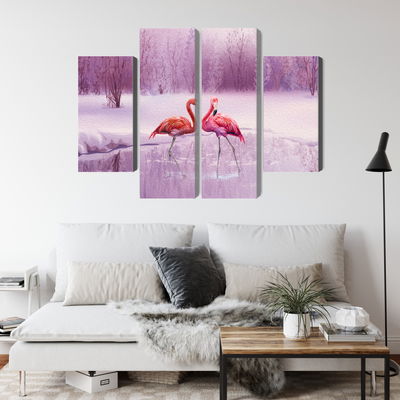 Ljuddämpande tavla - Flamingos against a purple