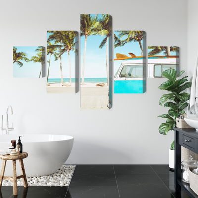 Ljuddämpande tavla - Retro car on the beach 3d