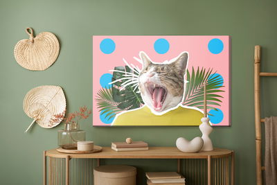 Ljuddämpande tavla - Cat and leaves – pop art