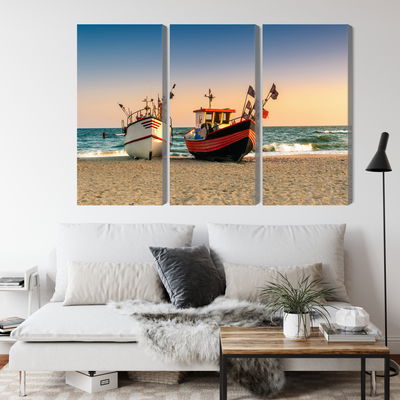 Ljuddämpande tavla - Fishing boats on the beach