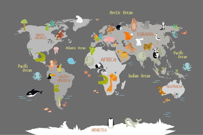 Ljuddämpande tavla - World map with animals