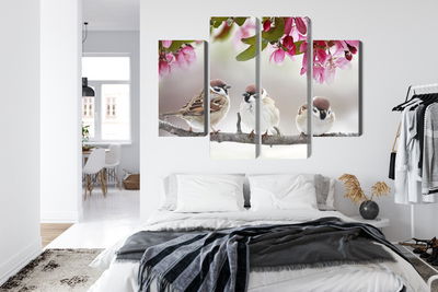 Ljuddämpande tavla - Sparrows among flowers