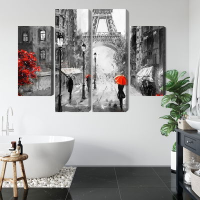 Ljuddämpande tavla - People with red umbrellas