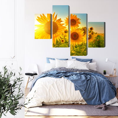 Ljuddämpande tavla - Sunflower field at sunset 3d