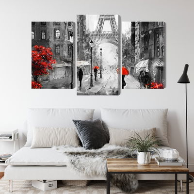 Ljuddämpande tavla - People with red umbrellas