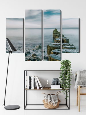 Ljuddämpande tavla - Rocky beach and 3d wooden